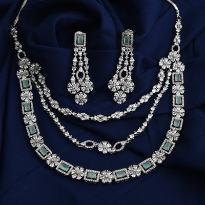 Jennifer Triple Layered Rhodium Plated Necklace Set