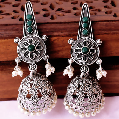 Aarzoo Silver Look Alike Jhumka Earrings - Krishaz