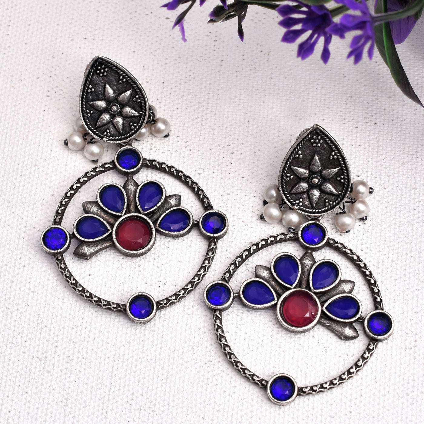 Dyuti Beautiful Silver Look Alike Drop Dangler Earrings Set