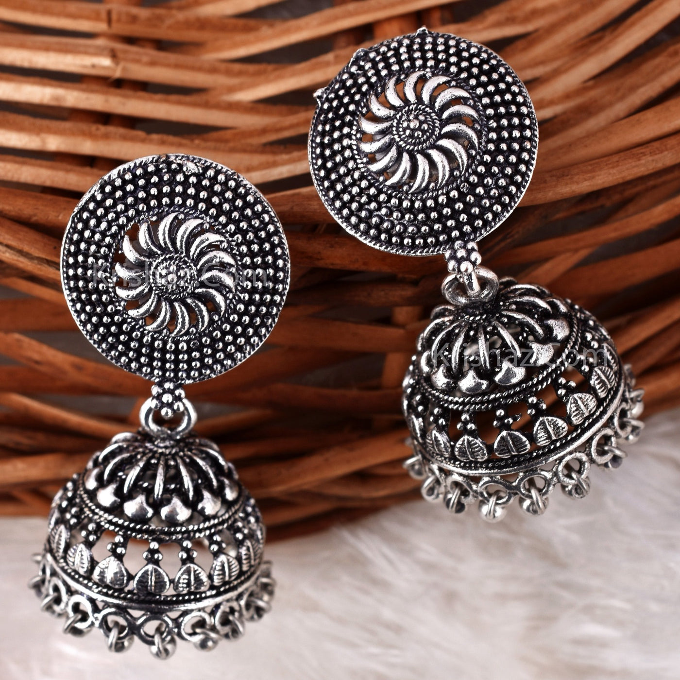 Amolika Silver Oxidized Kolhapuri Style Jhumki Earrings