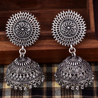Riddhi Silver Oxidized Jhumki Earrings