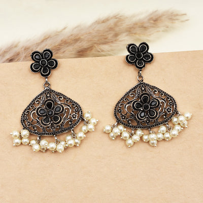 Yashika Oxidized Silver Floral Dangler Earring Set