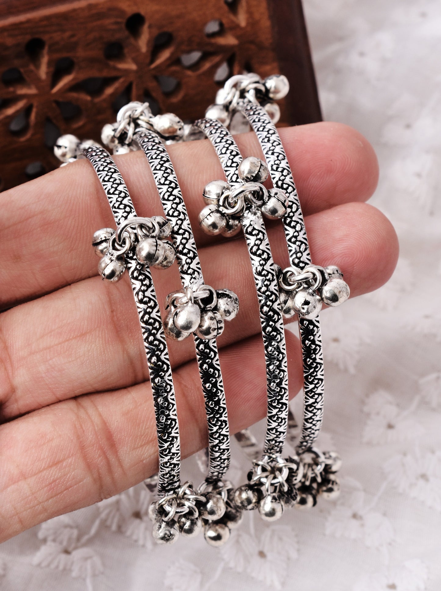 4 pcs Set of Oxidized Silver Ghungroo Chudiyaan ( Bangles ) - Krishaz