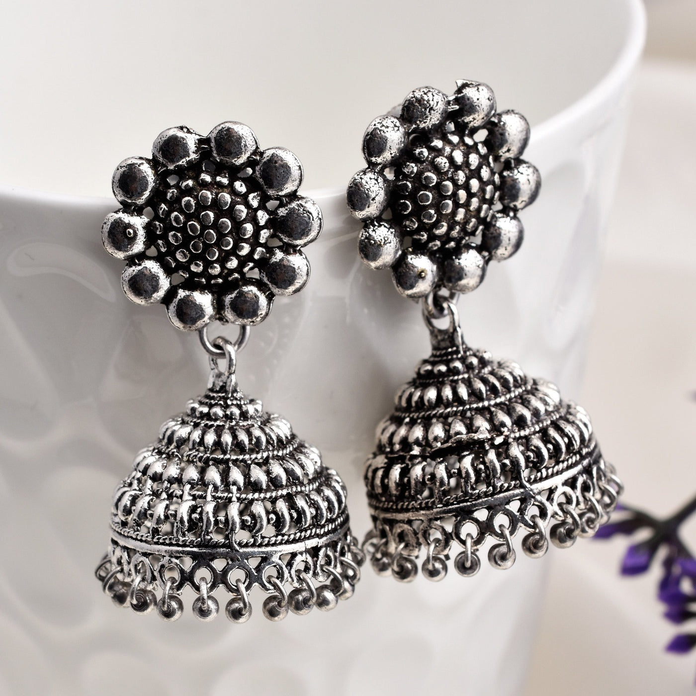 Poorvi Silver Look Alike Jhumki Earrings