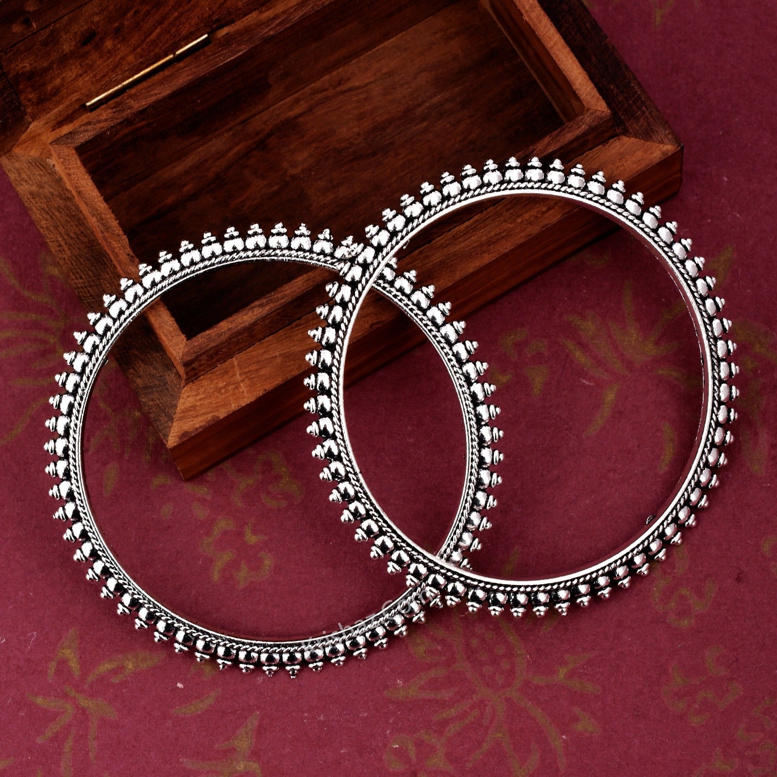 A Pair of Kolhapuri Style German Silver Kada Bangle - Krishaz