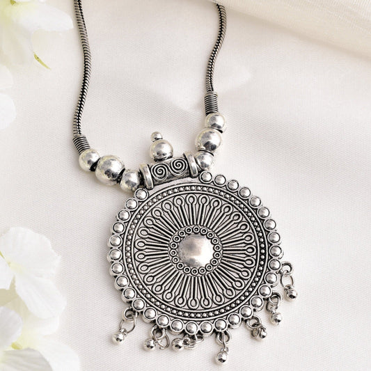 Designer German Silver Kolhapuri Long Pendant Necklace