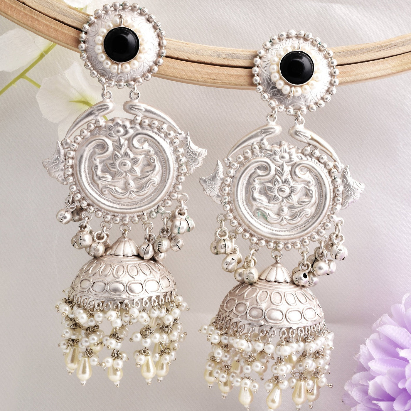 Sanvika HEAVY LOOK  but LIGHT WEIGHT Premium Silver Jhumki