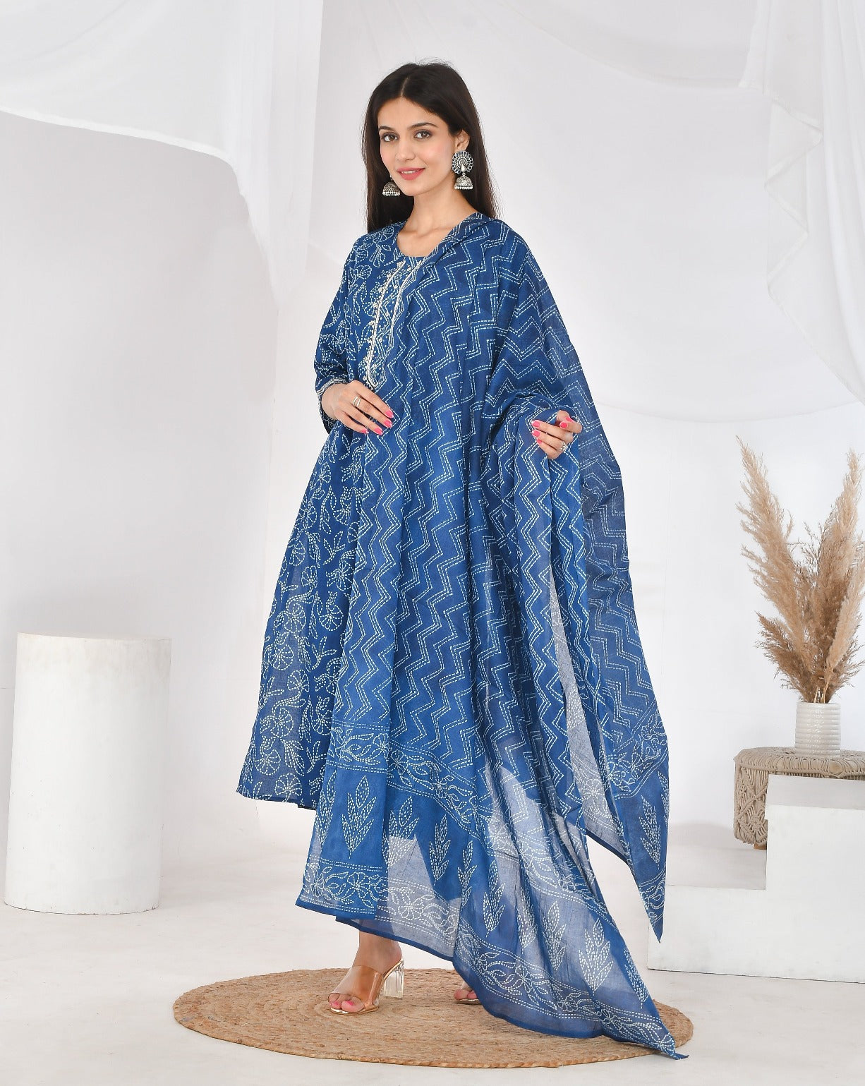 Blue Dotted Straight Suit Set - Divya