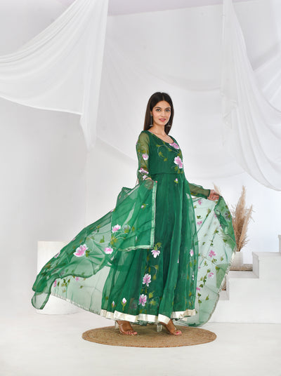 Green Floral Organza Suit Set - Swag