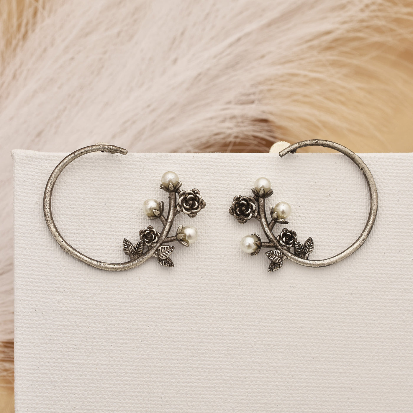 Pansy Flower Design Silver Look Alike Hoop Earrings