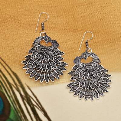 Sejal Peacock Design Oxidized Silver Dangler Earrings Set