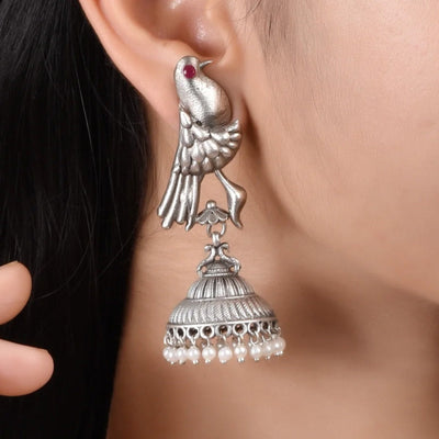Dove Bird shaped Oxidized Jhumka Earring Set - xoiox