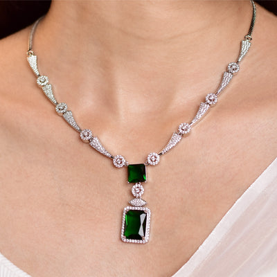 Emilia Designer Rhodium Plated Cz American Diamond Necklace Set