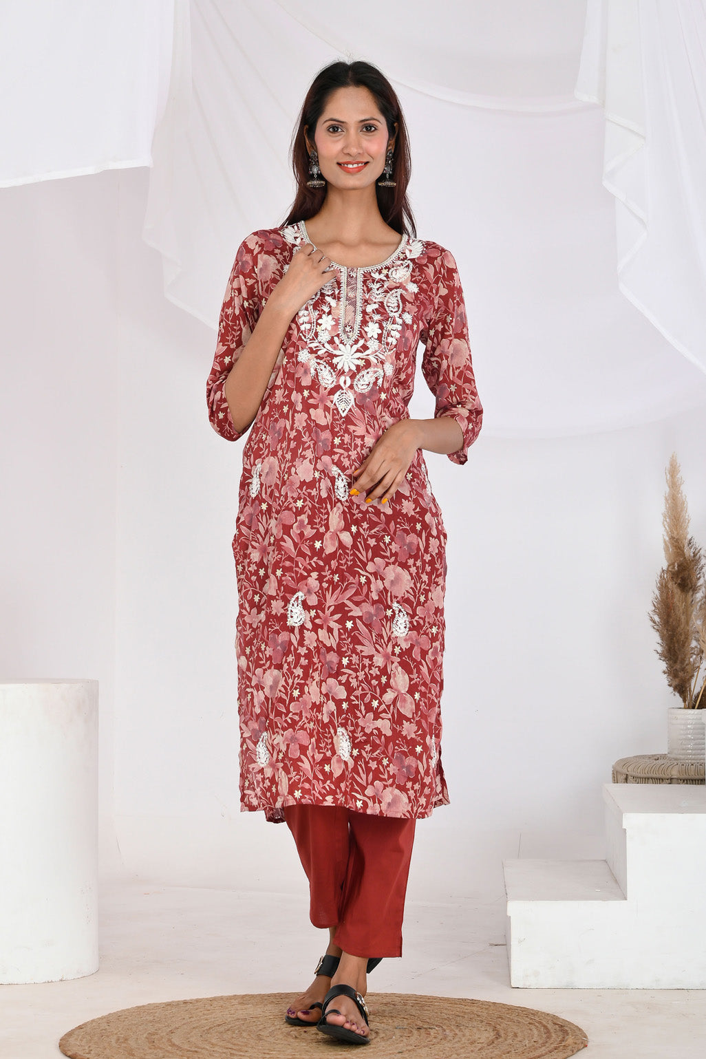 Red Embroidery Suit Set - Divya