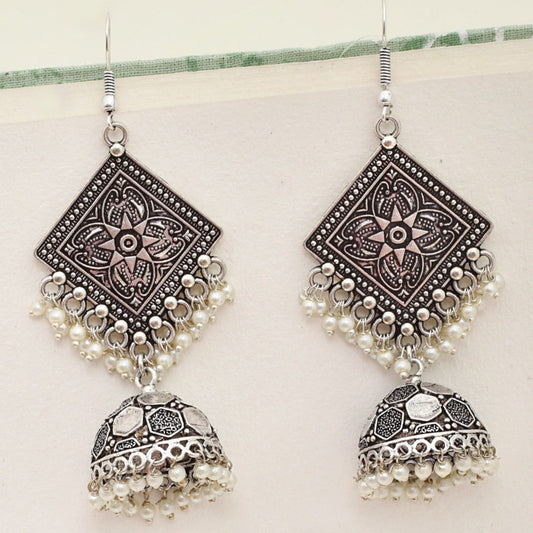 Shivika Silver Oxidized Jhumki Earring