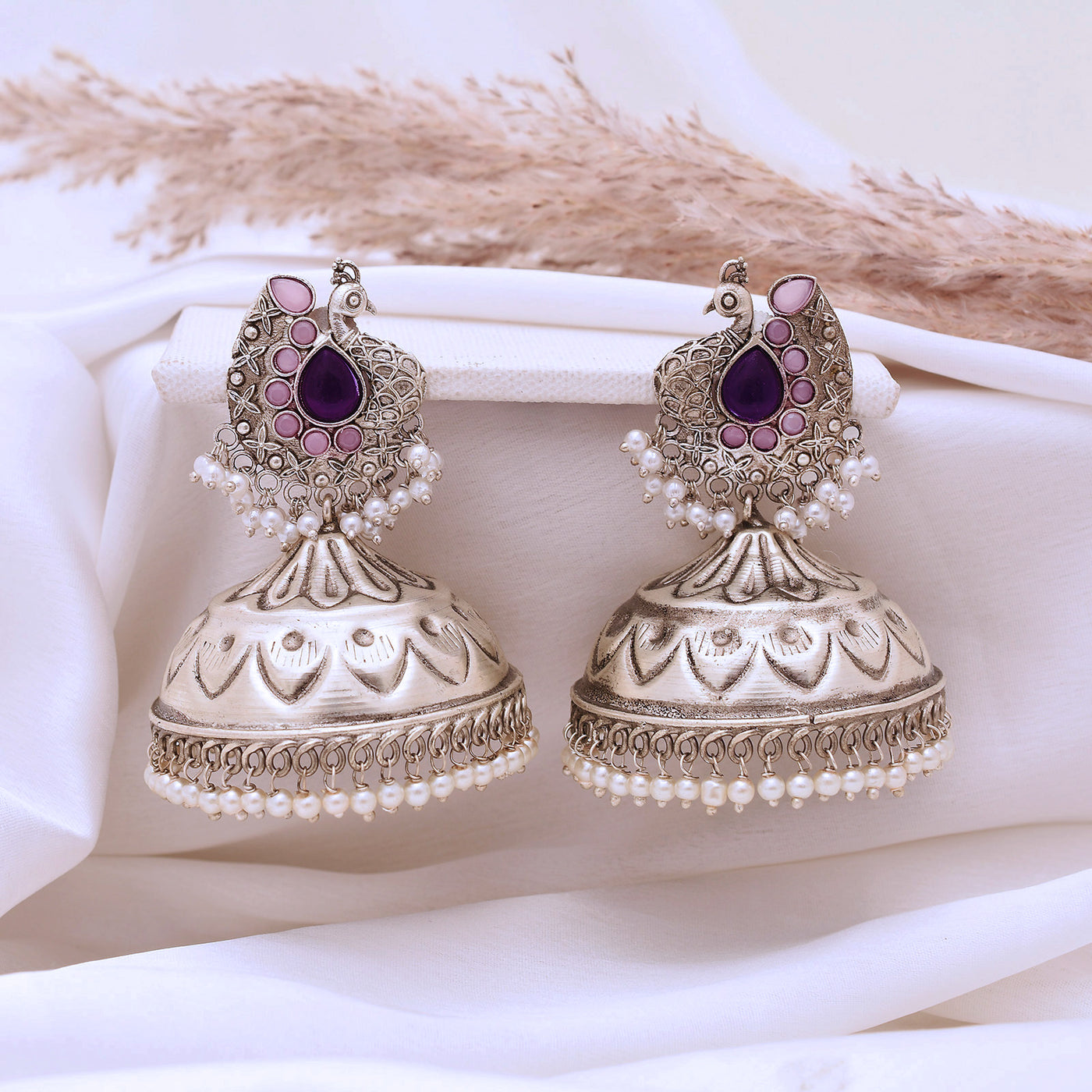 Kaya Peacock Designed Big Jhumki Earrings - xoiox