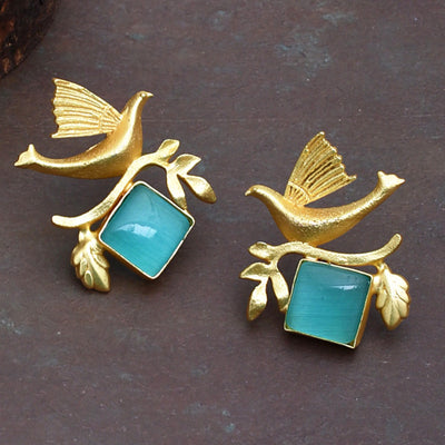 Scarlet Bird Golden Matte Stud Earrings