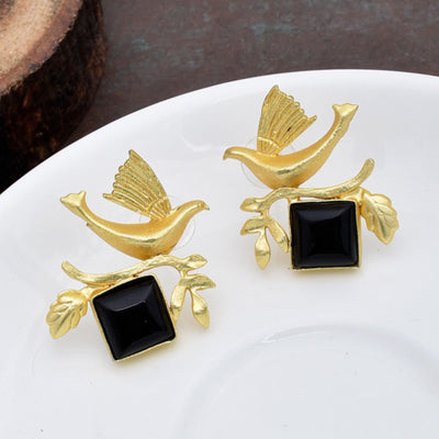 Scarlet Bird Golden Matte Stud Earrings