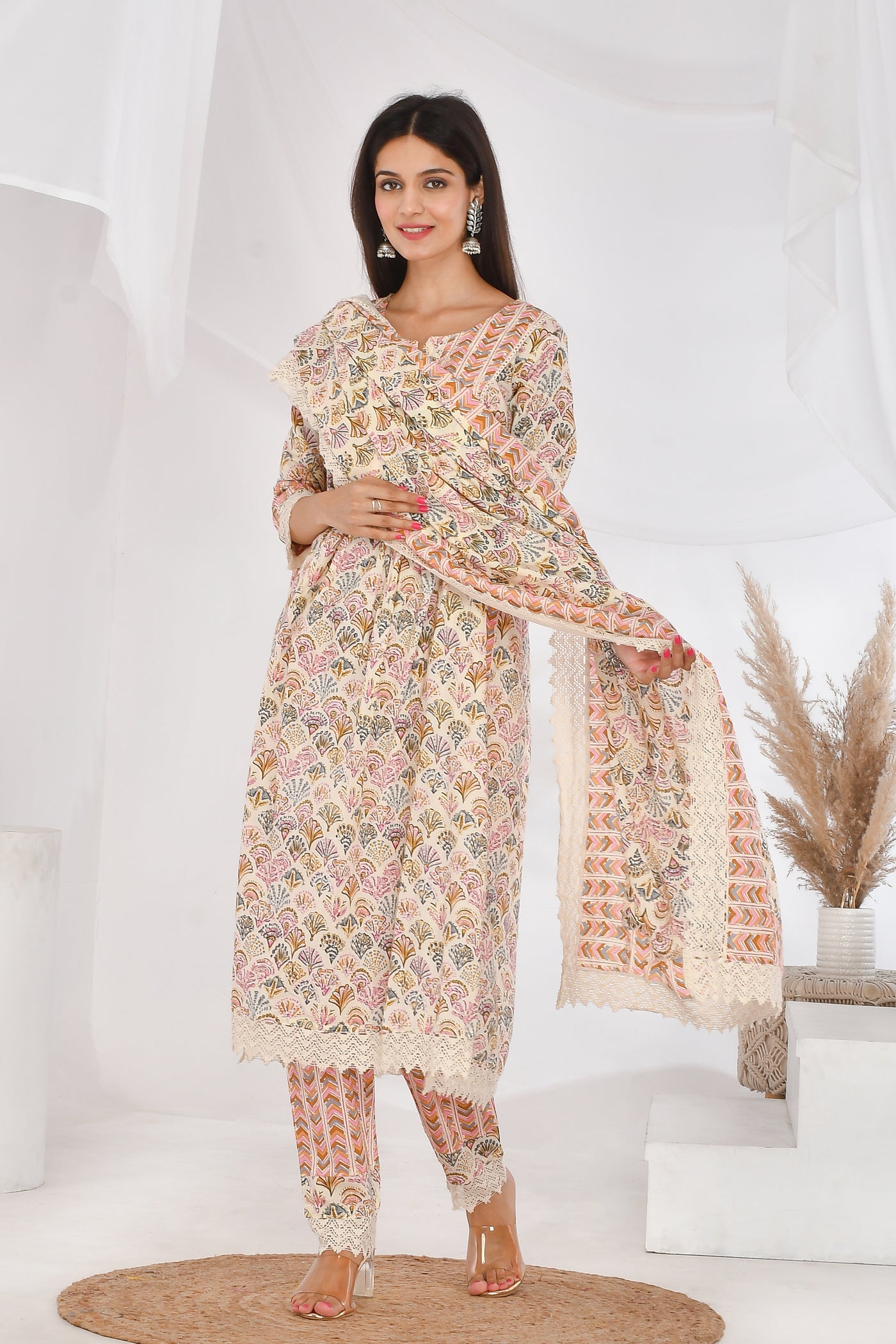 Zig Zag Floral print multi color suit set - Raas