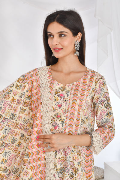 Zig Zag Floral print multi color suit set - Raas