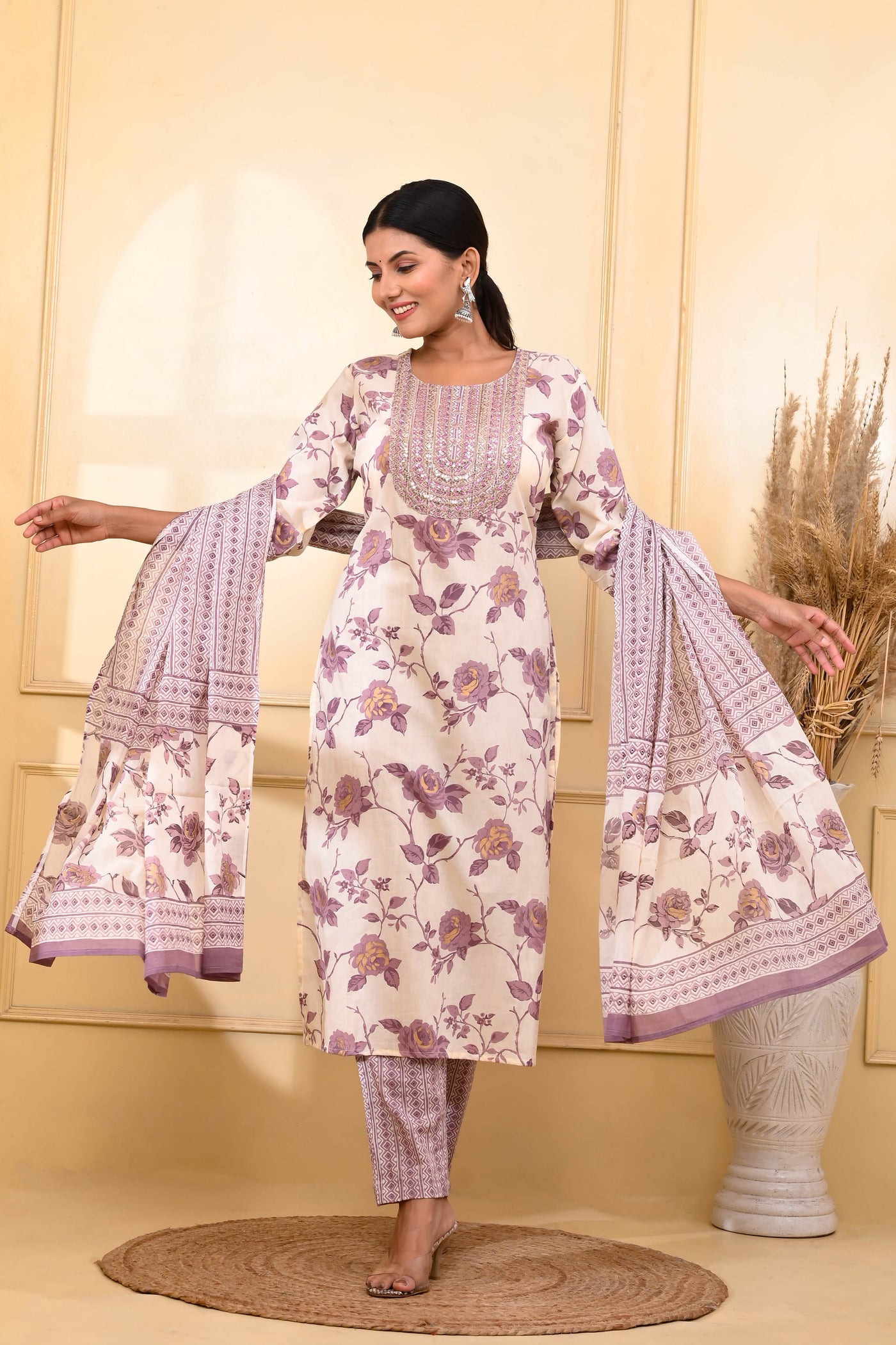 Lavender floral print suit set - Tulsi