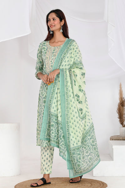 Pista color floral suit set - Tulsi