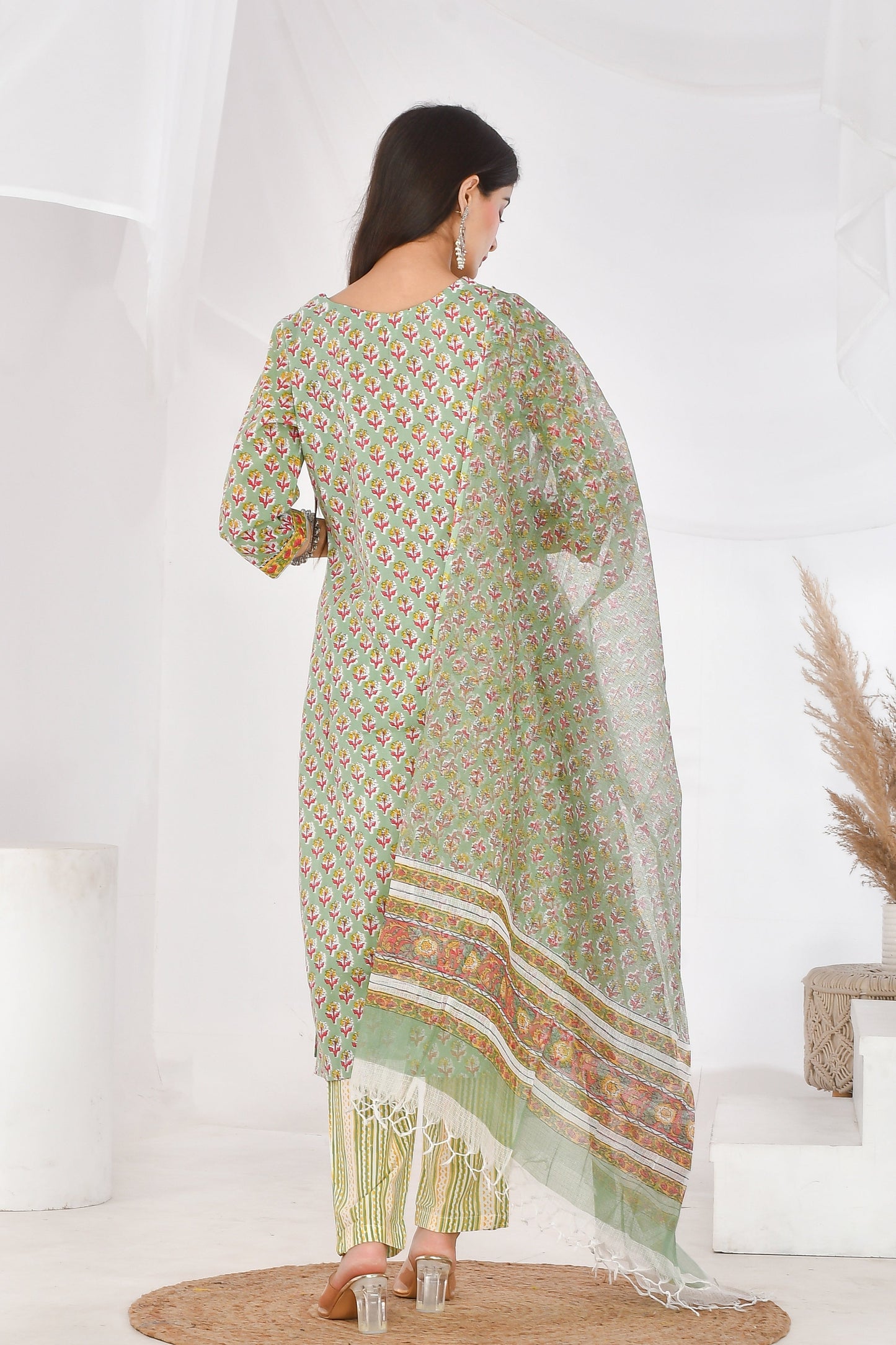 Light green floral kurti set - vikin