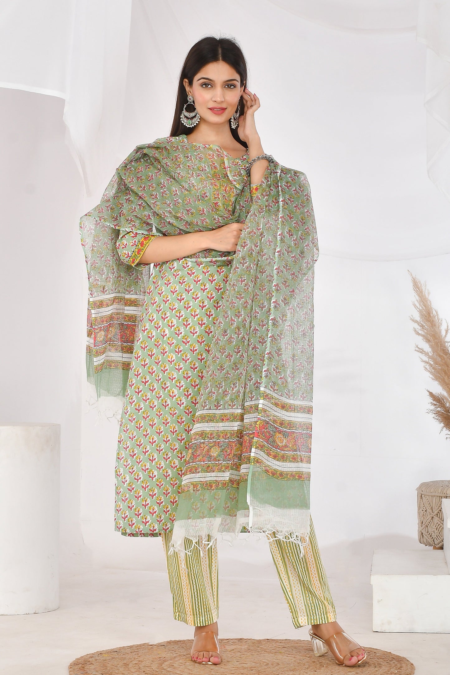 Light green floral kurti set - vikin