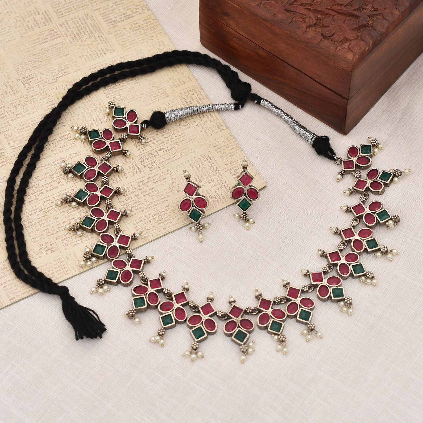 Akanksha Silver Oxidized Necklace Set