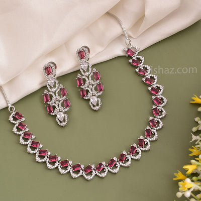 Lea Rhodium Plated Necklace With Earrings