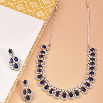 Jessica Rhodium Plated Cz American Diamond Necklace Set