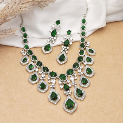 Genelia Rhodium Plated Cz American Diamond Necklace Set