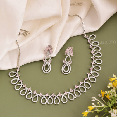 Lizzie Rhodium Plated Necklace With Matching Earrings