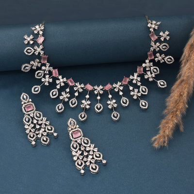 Kimaya Rhodium Necklace With Matching Earrings