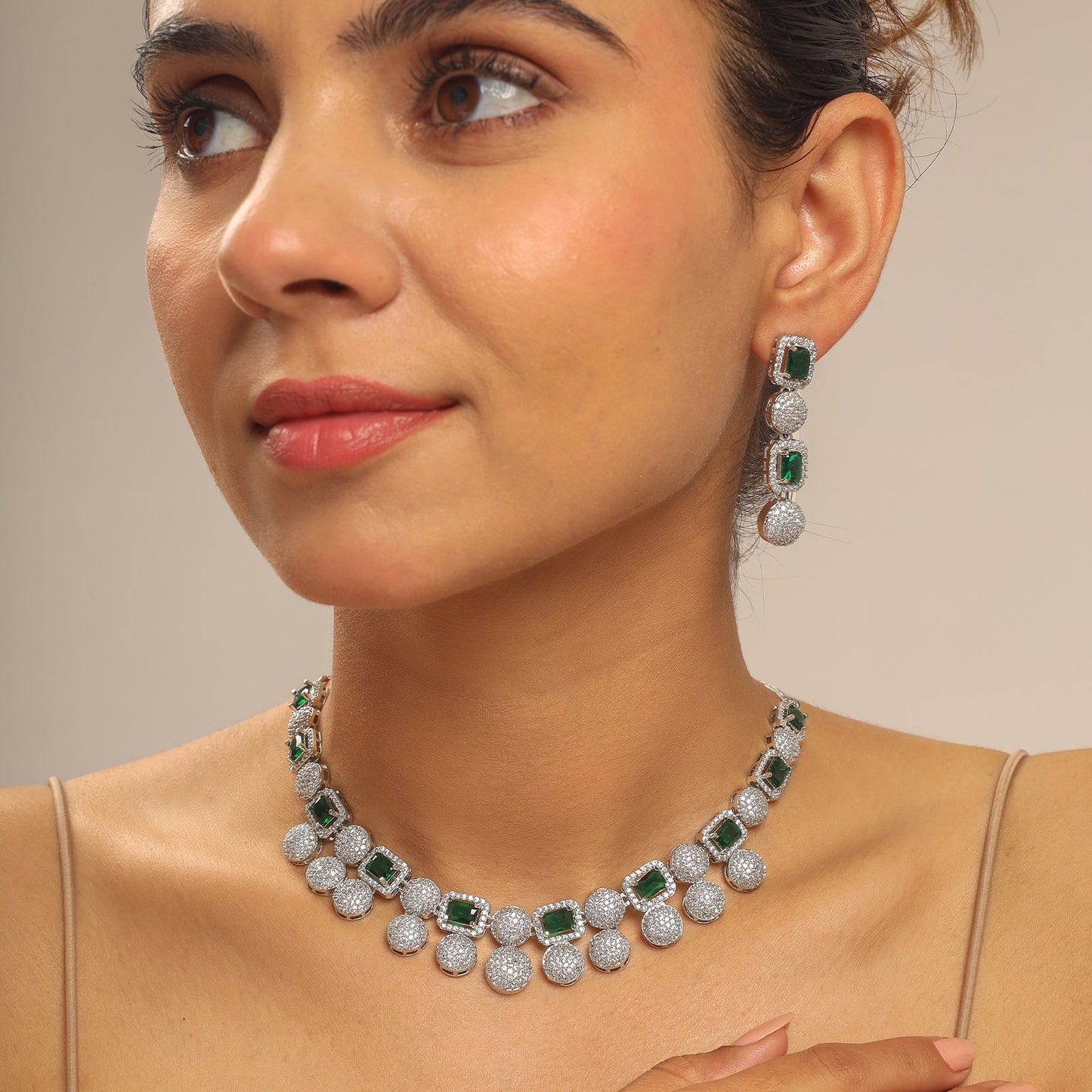 Helena Rhodium Plated Cz Necklace