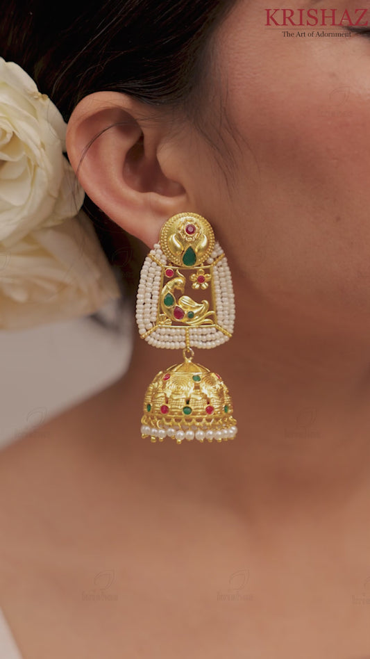 Mayurika Golden Jhumki Earrings