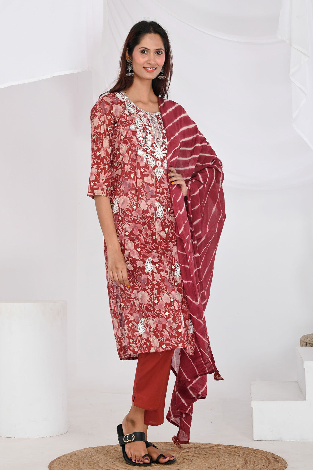 Red Embroidery Suit Set - Divya