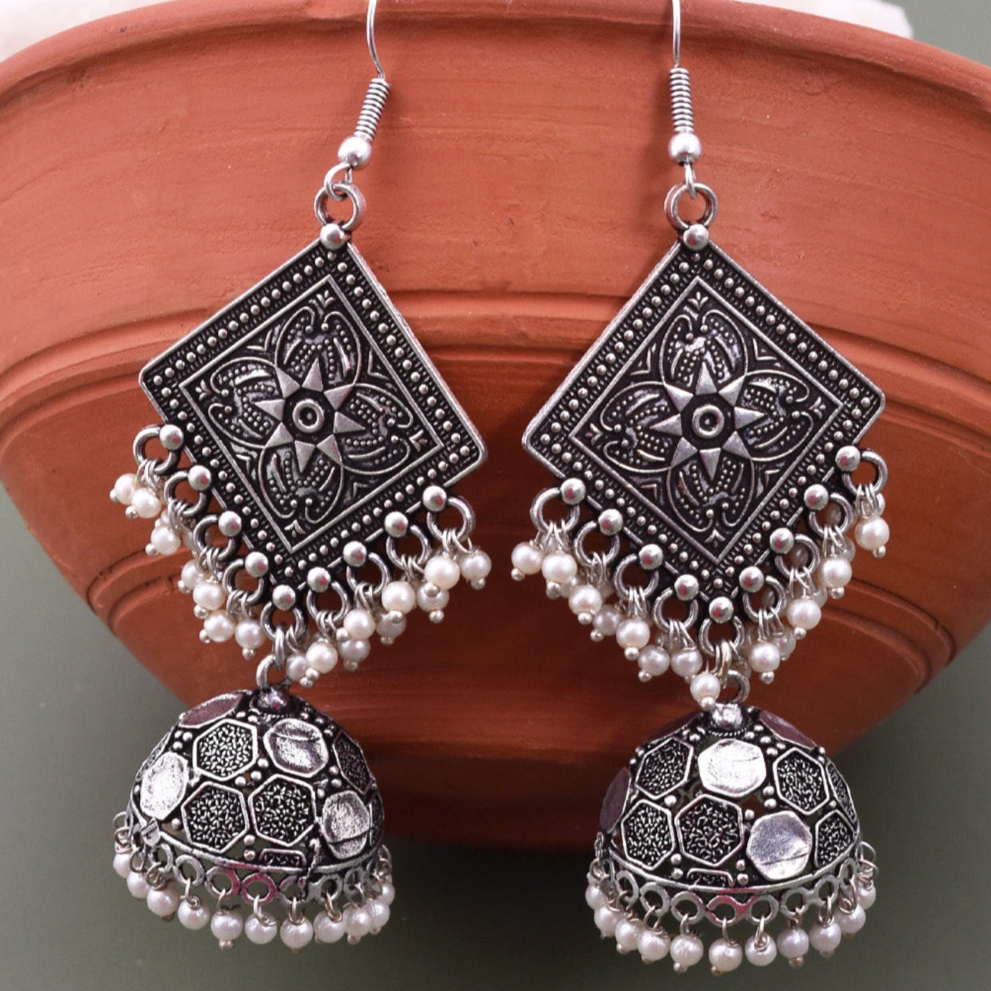 Shivika Silver Oxidized Jhumki Earring