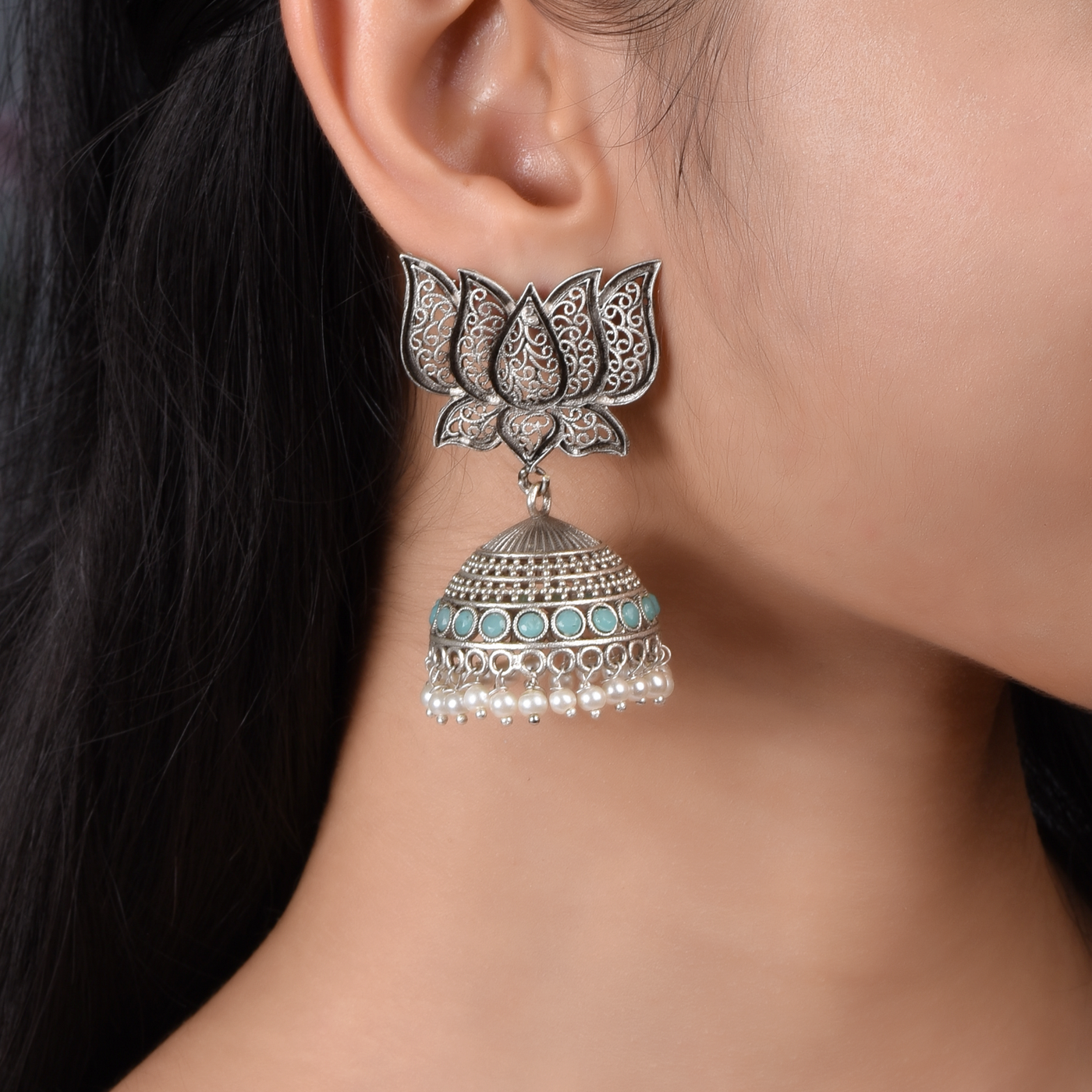 Neeraj Lotus Shaped Floral Jhumka Earrings Set