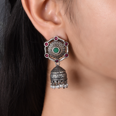 Nityaa Silver Oxidised Jhumka