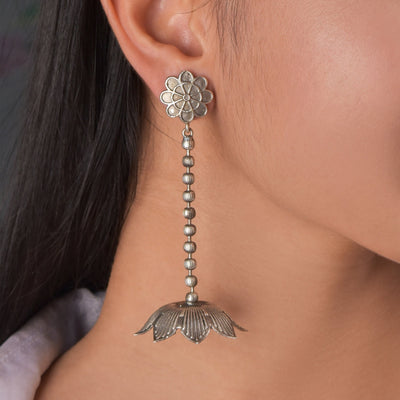 Beautiful Flower Designed Silver Look Alike Drop Dangler Earrings