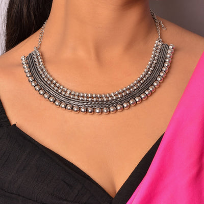 Traditional Oxidized Silver Choker Necklace