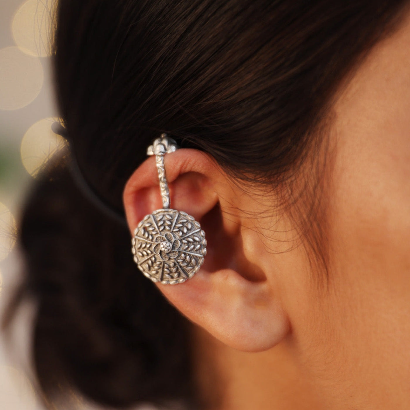 Tanushri Circular Silver Look Alike Clip on Bugadi
