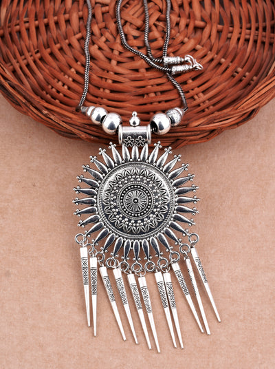 Designer German Silver Kolhapuri Long Pendant Necklace