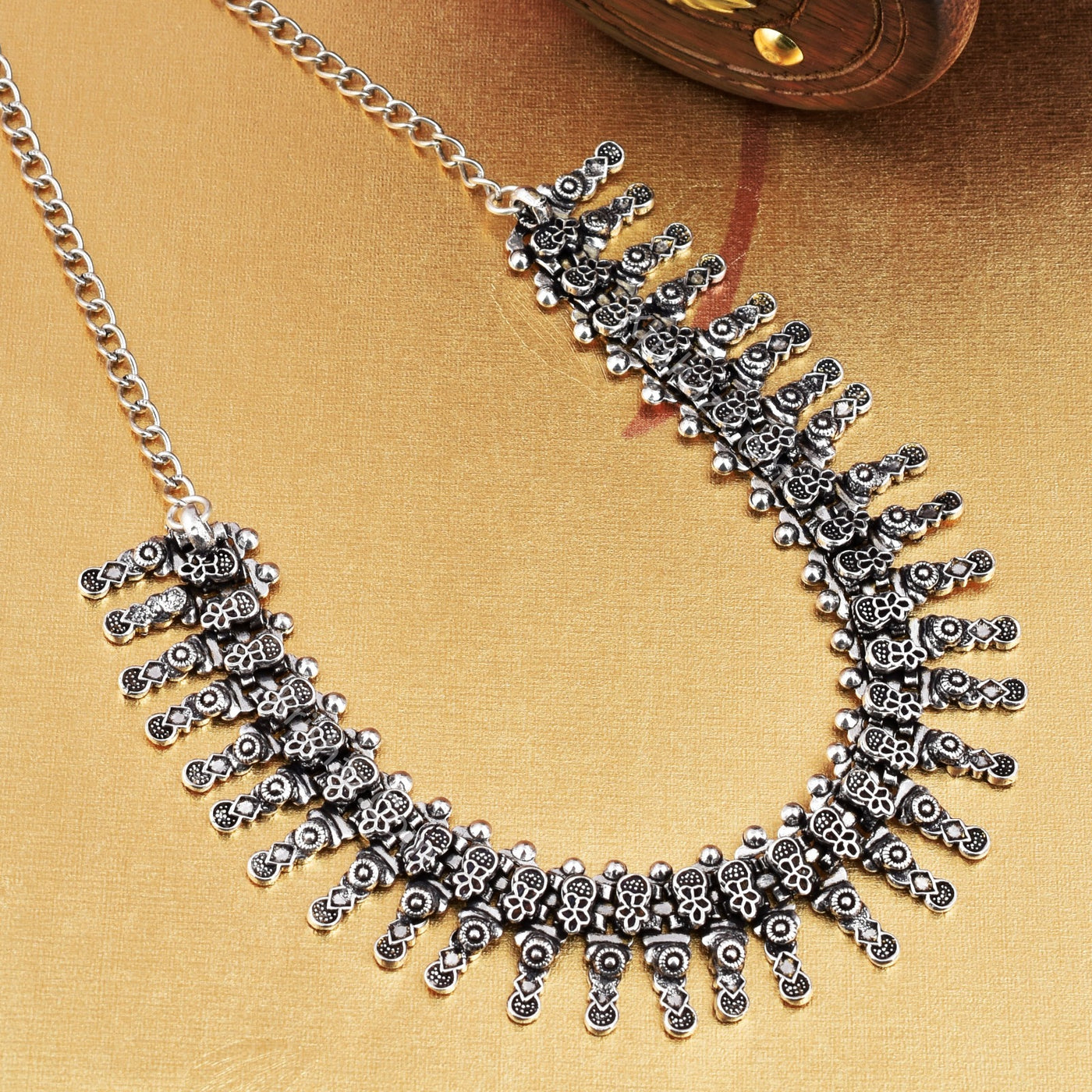 Kolhapuri Oxidized Silver Choker Necklace