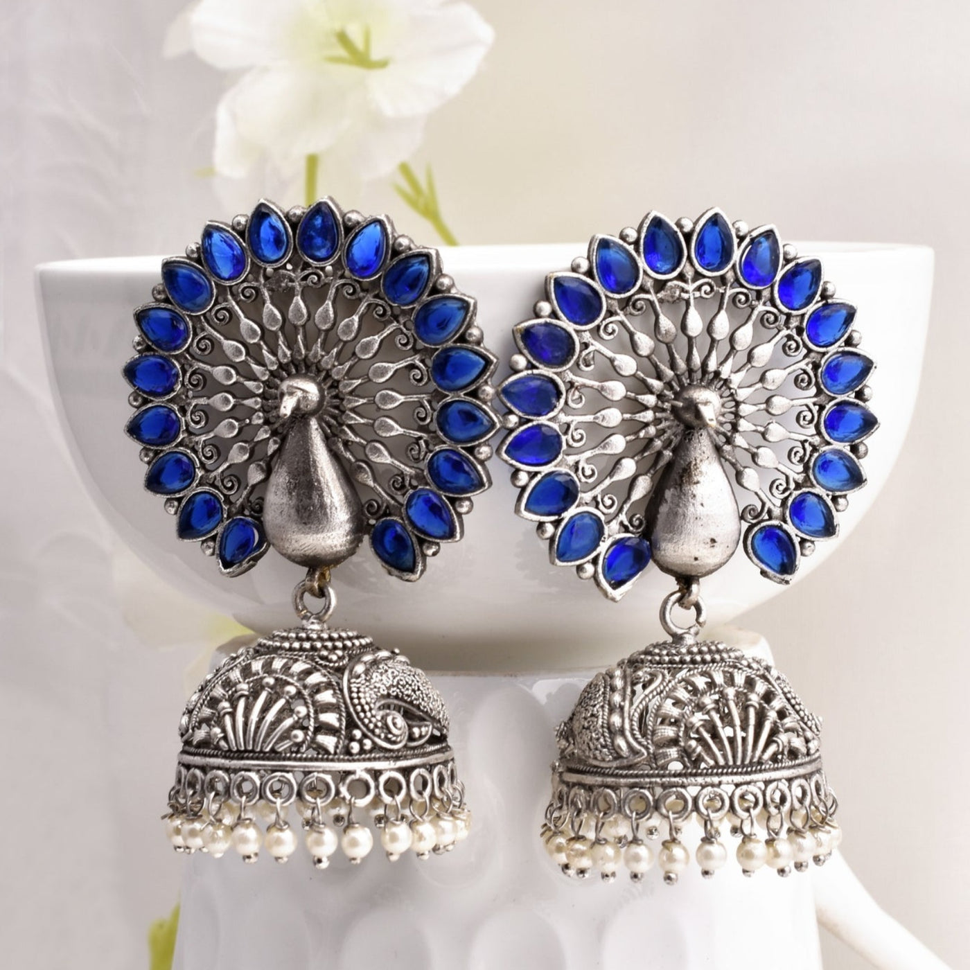 Mayur Peacock Design Jhumki Earrings