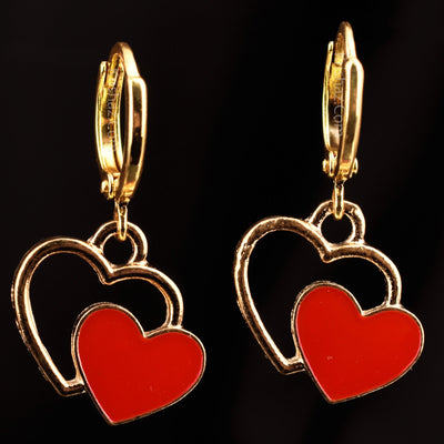 Red Color Dainty Gold Huggie Hoops with Broken Heart Charm Dangle
