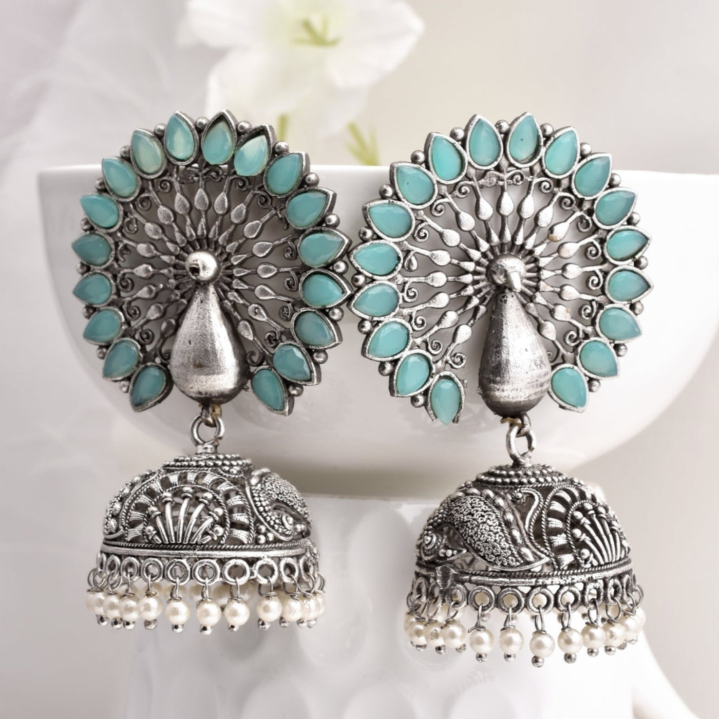 Mayur Peacock Design Jhumki Earrings