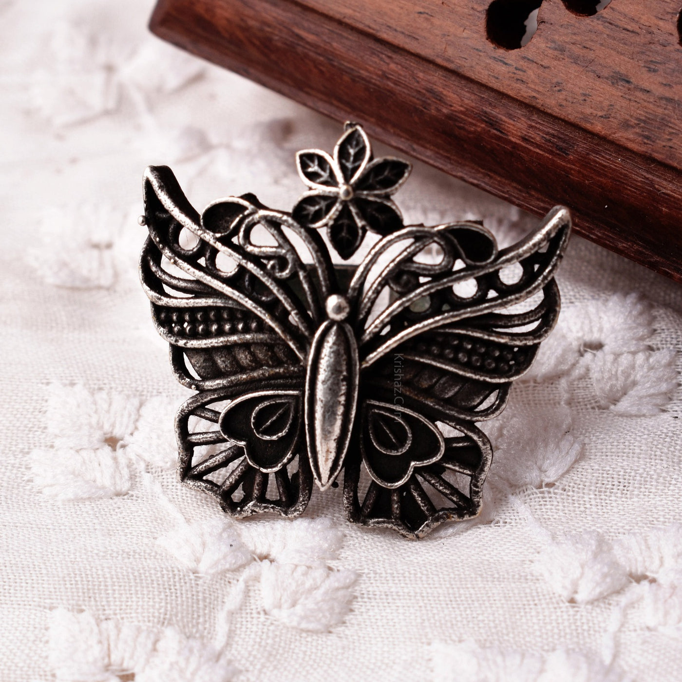 Butterfly Shaped Silver Look Alike Hand Ring