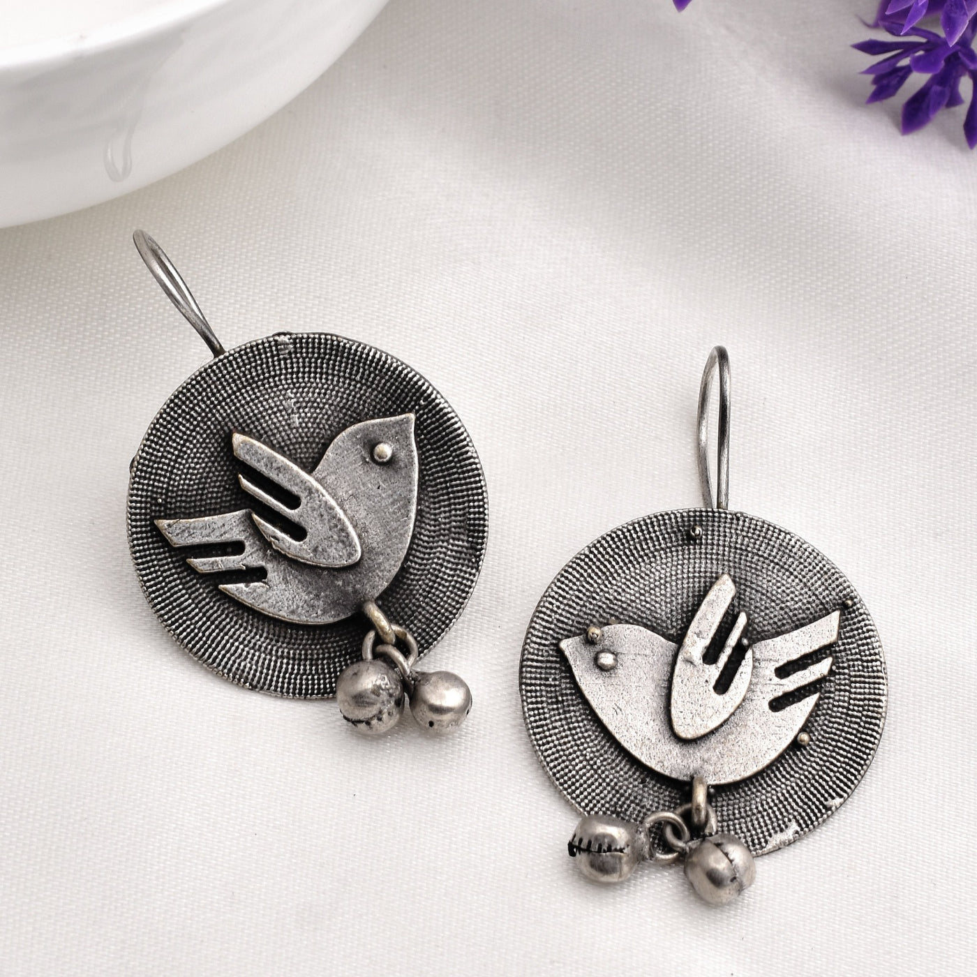 Bird Designed Silver Look Alike Dangler Earring Set